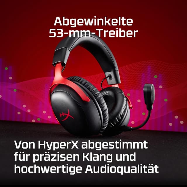 Detalle de HyperX Cloud III S – kabelloses Gaming-Headset mit Bluetooth & 2,4 GHz, bis zu 120 Std. Akku, abnehmbares 10-mm-Mikrofon (weiß)