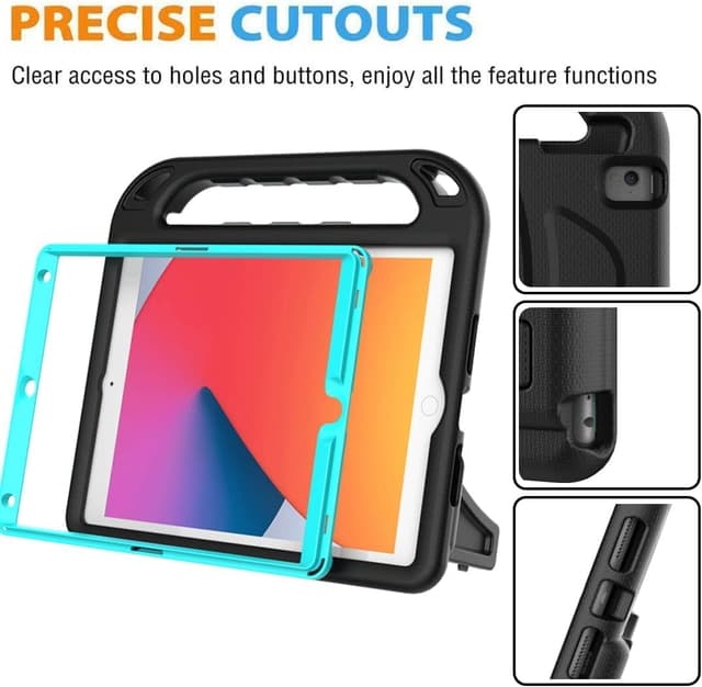 Thumbnail 6 de Surom Kids Case for iPad 10.2 (2021/2020/2019) with Built-in Screen Protector – Shockproof Handle Stand (Black & Turquoise)