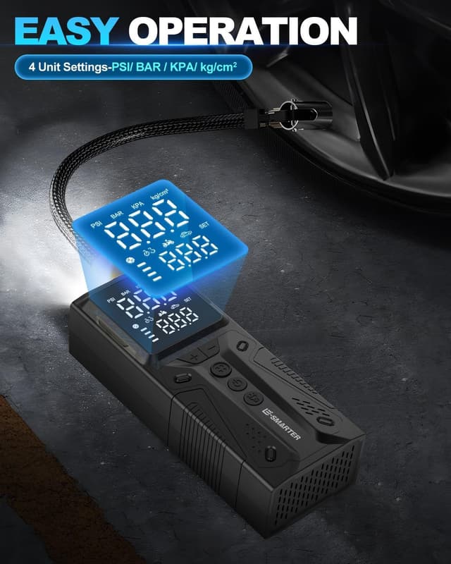 Detalle de E-SMARTER Tyre Inflator Air Compressor 6000mAh (150 PSI) with LCD and overinflate protection