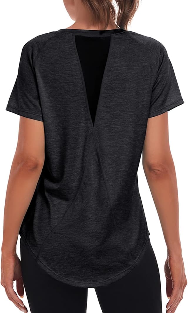 Detalle de Jlowesun Damen Sport-Shirt kurzärmelig mit Mesh-Rücken und schnell trocknendem Funktionsmaterial