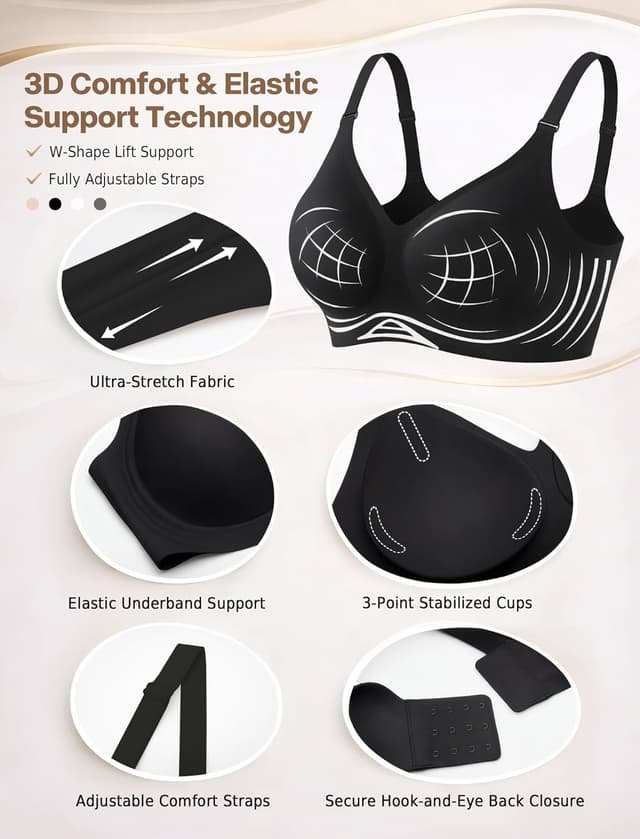 Detalle de Reggiseno Donna senza ferretto con push up imbottito morbido e supporto forte Comfort Classico (coppa intera seamless)