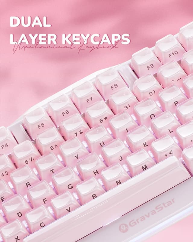 Detalle de GravaStar Mercury K1 75% Mechanische Tastatur (Hot Swap, Wireless, Aluminiumrahmen) – Sakura Rosa