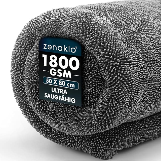 Detalle de ZENAKIO Auto Trockentuch XXL 50x80 cm (1800 GSM) – fusselfreies Mikrofasertuch zum Autotrocknen & Motorradpflege