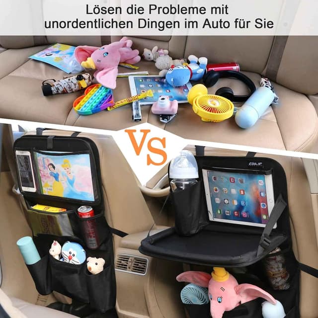 Detalle de Ezilif Autositz Rückenlehnenschutz mit Organizer, klappbarem Tisch & iPad-Tasche (Kinder)
