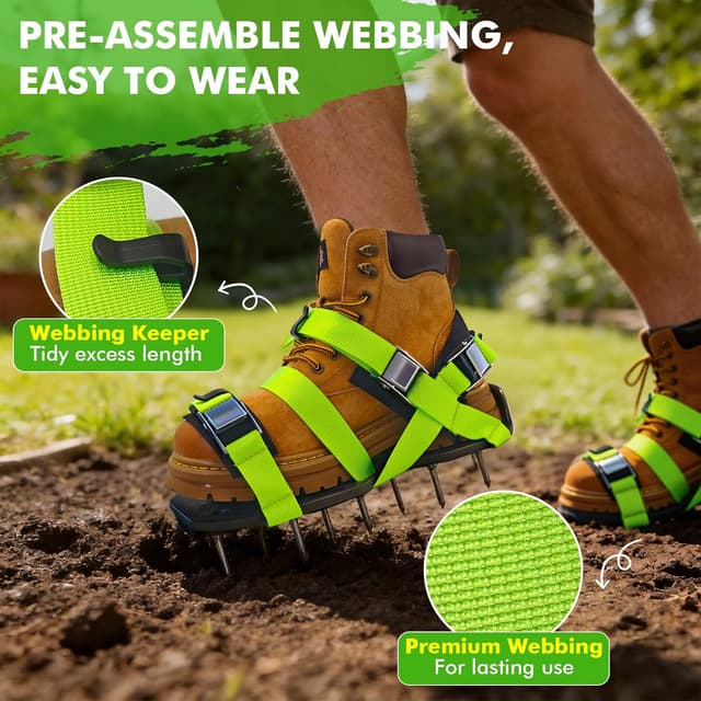 Detalle de Scalnuvyyh Lawn Aerator Shoes – Heavy Duty spike aerator with metal buckle & adjustable straps