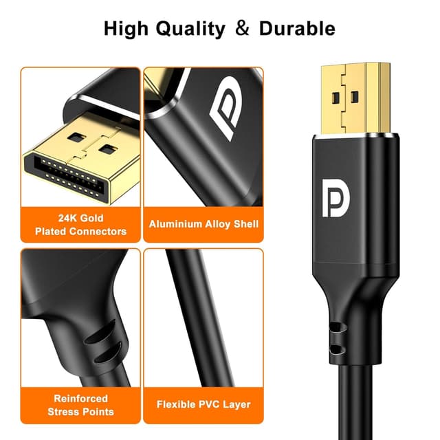 Detalle de 4K DisplayPort to HDMI Cable 2m (DP to HDMI, 4K@30Hz) – Uni-directional, gold-plated plugs