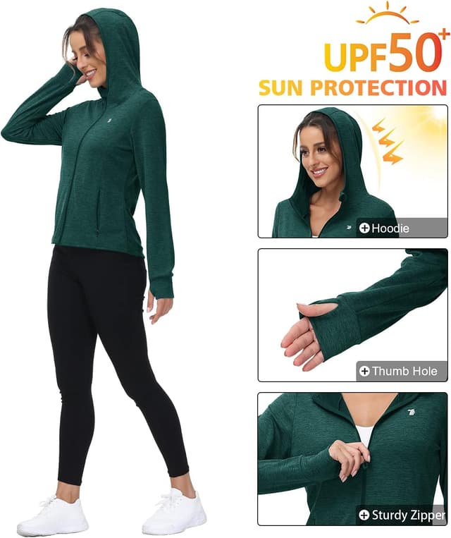 Detalle de donhobo Women’s Running Jackets with Thumb Holes, Zip-Up Hooded Sports Hoodie Top