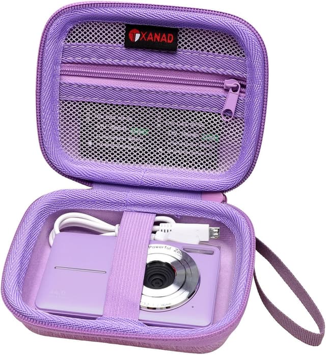 Detalle 2 de XANAD Digitalkamera-Hülle & Tasche für Kodak Pixpro FZ55/FZ45 (lila) – Schutz für Kompaktkamera und Vlogging