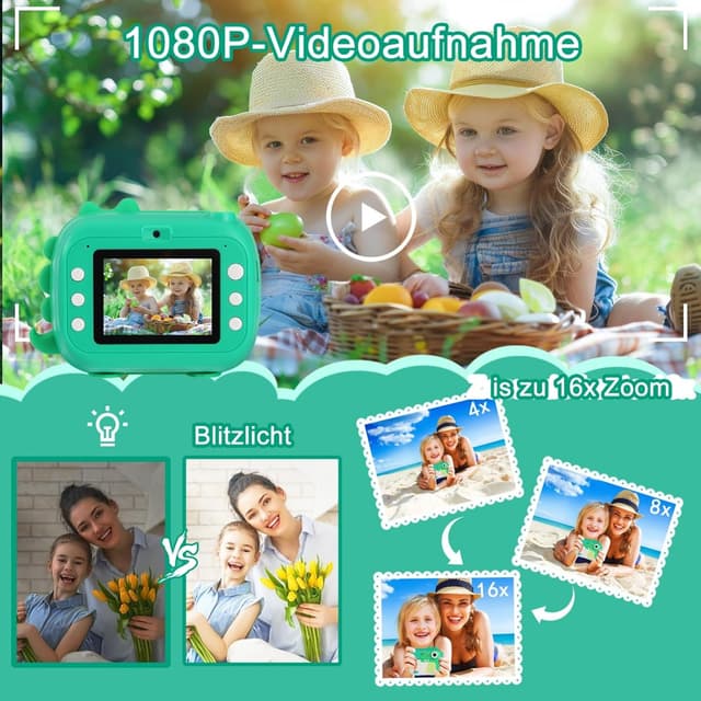 Detalle de ARNSSIEN Sofortbildkamera Kinder (M3) mit HD-Video, 2,4-Zoll-Display und 32-GB-Karte