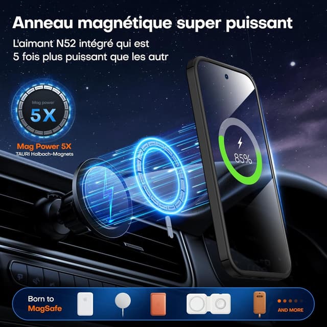 Detalle de Coque magnétique ultra-mince TAURI pour Google Pixel 9 / Pixel 9 Pro compatible MagSafe (noir)