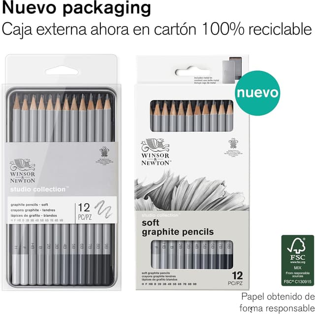 Detalle 2 de Winsor & Newton Studio Collection - 12 Lápices de Grafito Suaves ✏