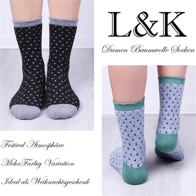 Detalle 2 de L&K 6 paia calze da donna invernali termiche in cotone (92296)