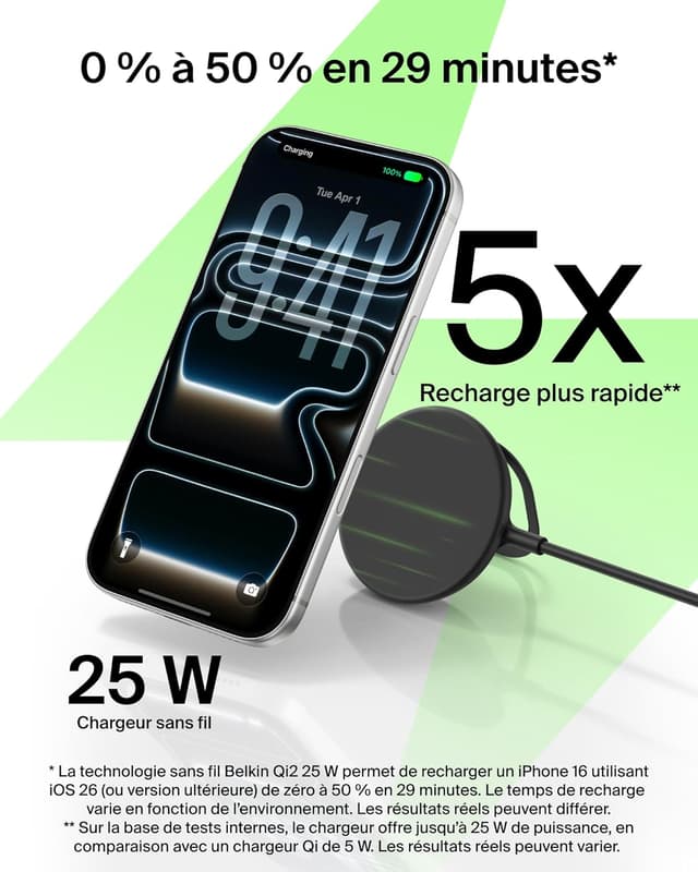 Detalle de Belkin UltraCharge Chargeur Magnétique Qi2 25 W Noir