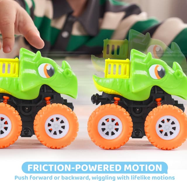 Detalle de lalalark Dinosaurier-Spielzeug: 3er-Set Monstertrucks mit Reibungsantrieb (Push-and-Go), für Jungen 3–4 Jahre