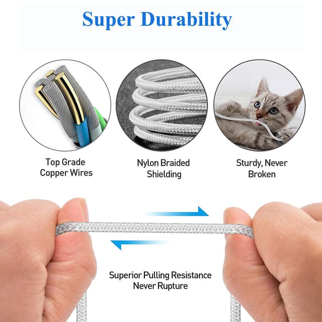 Detalle 2 de Câble iPhone Lightning MFi certifié (lot de 2) 2 m + 2 m, nylon tressé