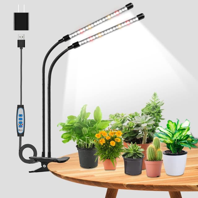 Detalle de Wolezek Grow Lights for Indoor Plants – Full Spectrum LED Plant Light with Clip, 2-Head 6/12/16H Timer & Dimming