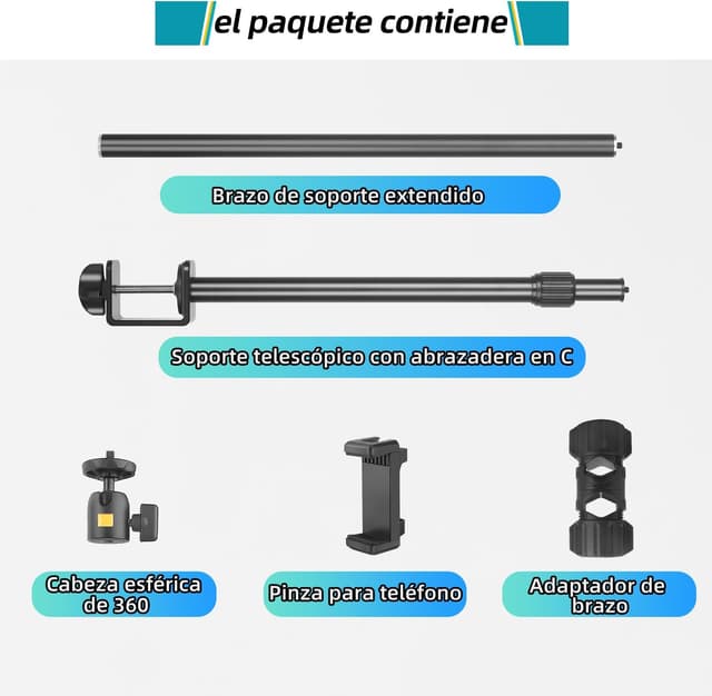 Detalle 2 de JEBUTU OS02 Kamera-Tischstativ Overhead mit flexiblem Arm, C-Klemme und 1/4" Kugelkopf (31–57 cm)