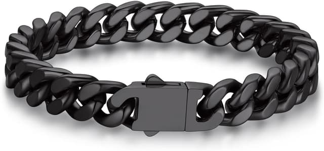 Detalle de Bandmax Panzerarmband Herren aus 316L-Edelstahl, 9 mm Miami/„Kubanische“ Kettengliederarmband – schwarz