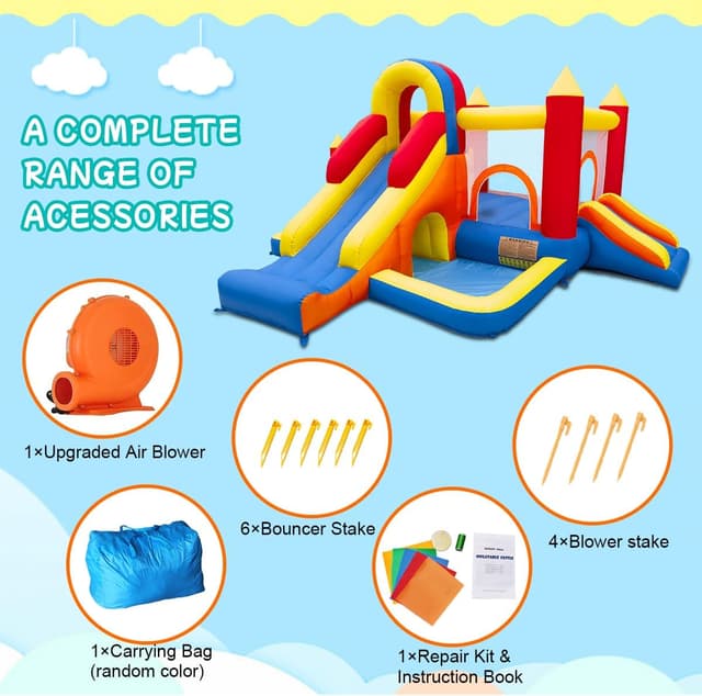 Detalle 2 de Baralir Bouncy Castle Inflatable Bounce House with Two Slides, Trampoline, Ball Pit & Climbing Wall