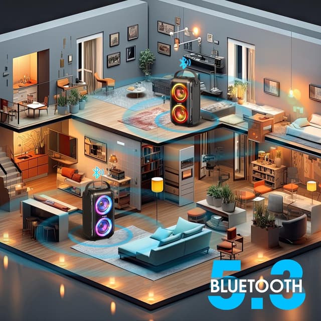 Detalle de W-KING 80W Portable Party Boom Box T9-2 Bluetooth Speaker with Lights, IPX5 and 24H Playtime