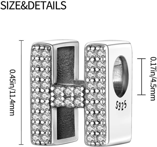 Detalle de Pandach Damen Charm Anhänger Buchstabe A–Z aus 925 Sterling Silber (Zirkonia) für europäische Armbänder und Ketten