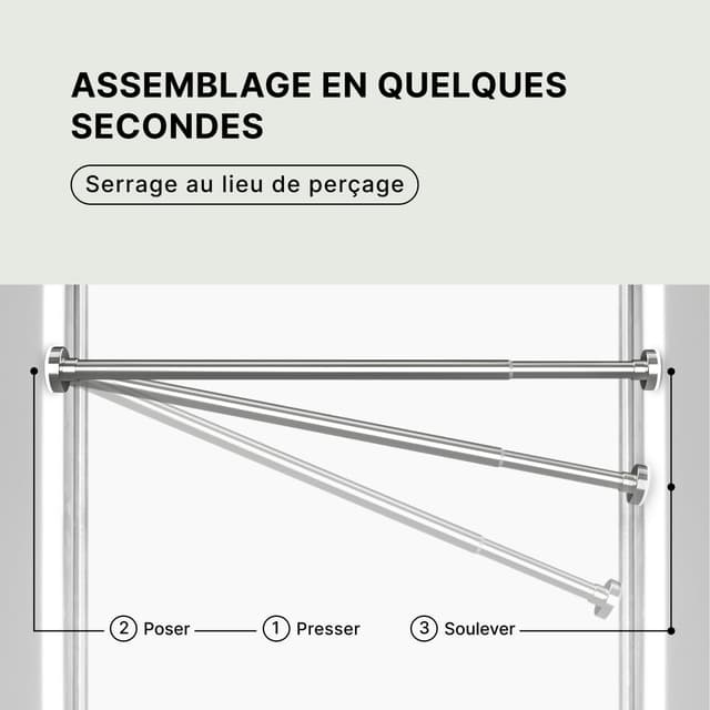 Detalle de MEISENBERG lot de 2 tringles à rideaux extensibles sans perçage 50 à 80 cm, acier inoxydable, Ø25 mm