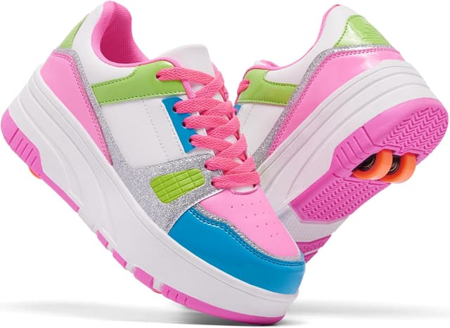 Detalle de ANEFUN Rollschuhe mit 4 Rollen für Kinder (abnehmbare Räder) – Skate-Schuhe für Jungen & Mädchen