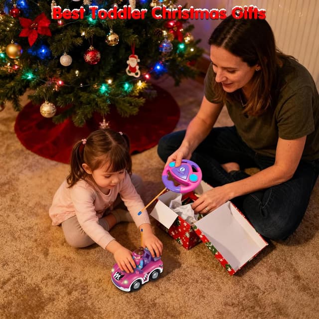 Detalle de Pup Go RC Race Car for Toddlers (18 Months+) with Horn Sounds, Flashing Lights & 2 Removable Dolls – Pink Purple