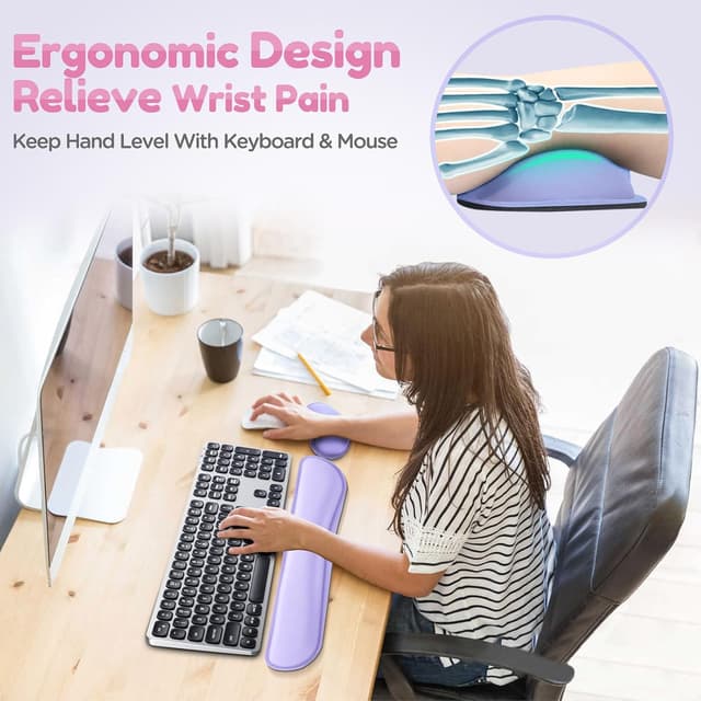 Detalle de Gimars Handballenauflage Tastatur mit Memory-Foam-Gelkissen und Mauspad (Violett)