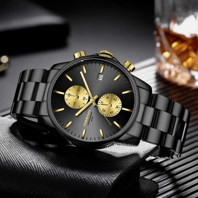 Detalle de Affute orologi da uomo in acciaio inox e metallo, stile casual impermeabile con cronografo al quarzo e datario