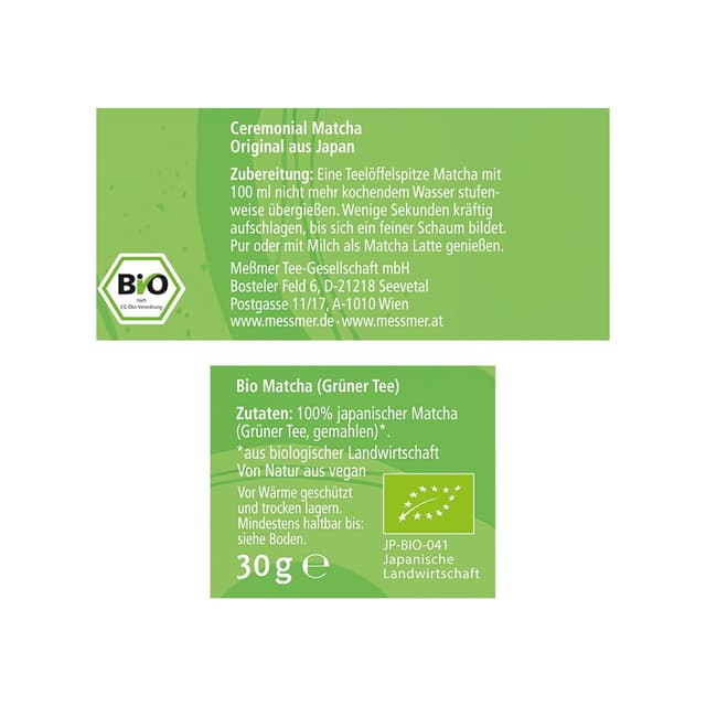 Detalle de Meßmer BIO Matcha (Ceremonial Qualität aus Japan) – fein vermahlenes Grünteepulver, 30 g Dose