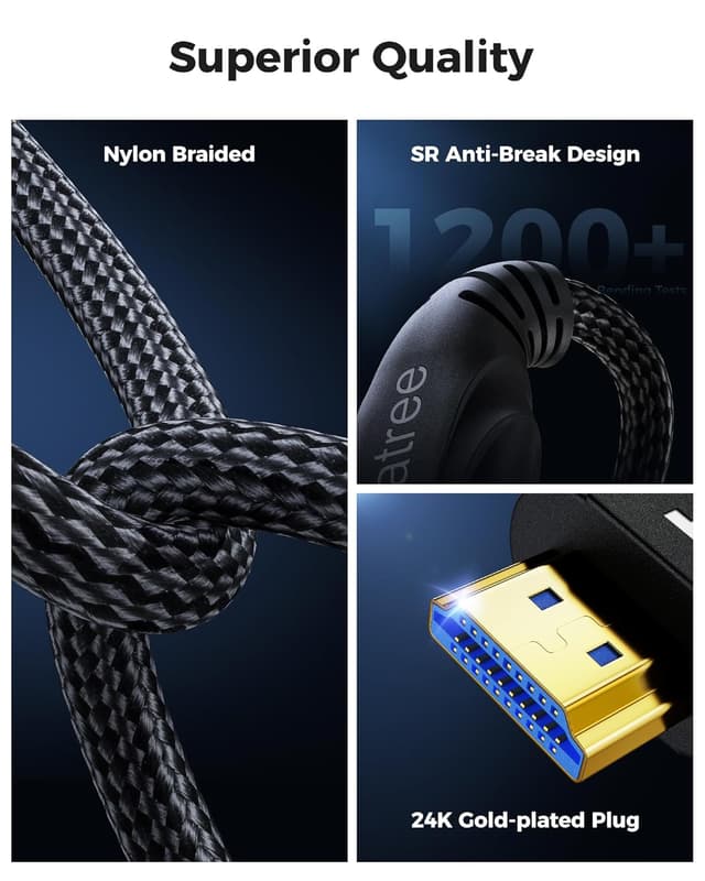 Detalle de Cratree HDMI Cable 5m (8K High Speed, 48Gbps) with eARC, Dolby Atmos & Dolby Vision support