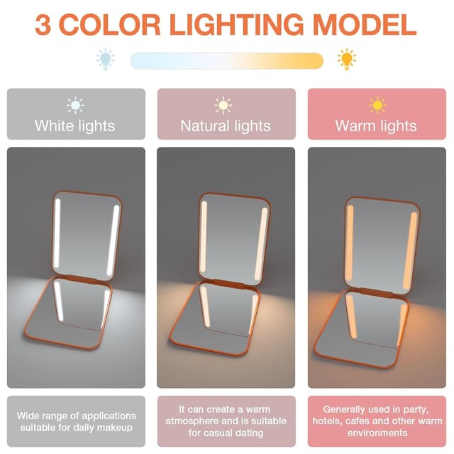 Thumbnail 6 de Kintion Rechargeable Pocket Mirror (Double-Sided 1X/3X) with 3 Color Lights, Dimmable—Orange