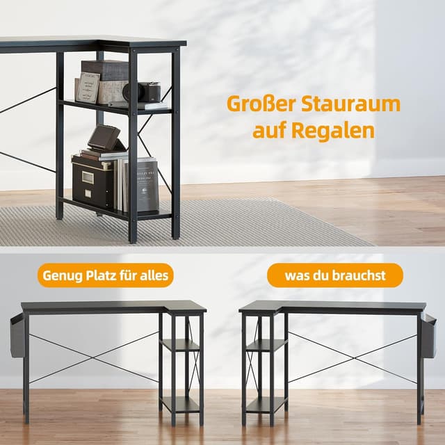 Detalle 2 de BEXEVUE Scrivania ad angolo a L reversibile 100x70 cm con ripiani portaoggetti