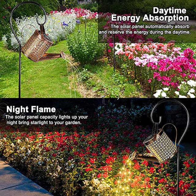 Detalle de Neioaas Solar Watering Can Lights – LED solar lantern string lights for outdoor garden decor (IP65, 36 LEDs, replaceable battery)