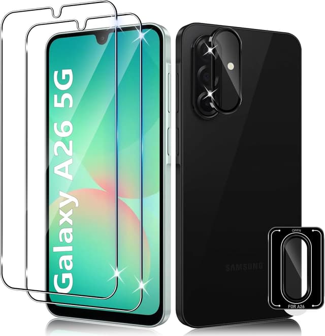 Detalle de LiiLaa Displayschutz aus gehärtetem Glas & Kameraschutzfolie für Samsung Galaxy A26 5G (2 Stück) – 9H, bläschenfrei