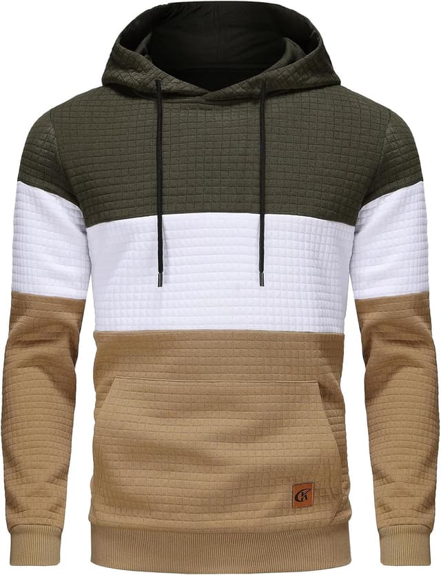 Detalle de YuKaiChen Herren Patchwork Hoodie Pullover mit Kapuze, Langarm Jacquard Farbblock und Taschen