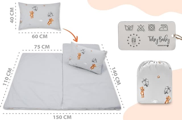 Detalle de Sacco a pelo per bambini con cuscino e cerniera 75x140 cm Orsetti