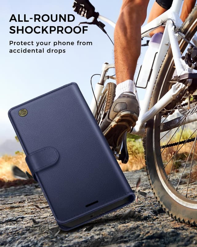 Detalle de AIMOYU Galaxy A17 5G Leather-Style Flip Wallet Case (Blue) with Kickstand, 4 Card Slots & RFID Blocking