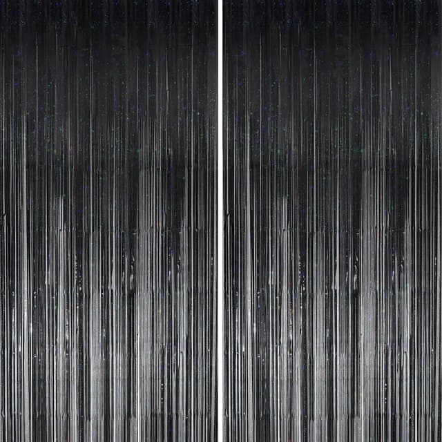 Detalle de KERNOWO Lametta-Vorhang Schwarz Glitzer – 2er Set (2,5 m) für Party, Geburtstag & Deko-Events