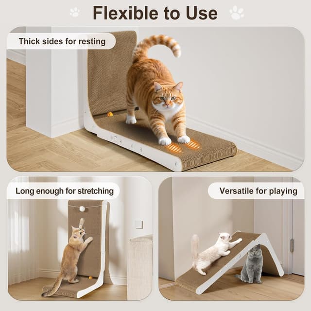 Thumbnail 6 de Gimars griffoir pour chat en carton en forme de L, 68 cm, à fixer au mur