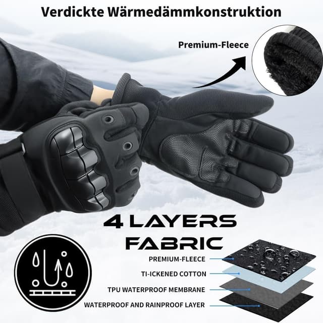 Detalle de Fosoloni Winter Motorradhandschuhe mit Protektoren und Touchscreen-Funktion