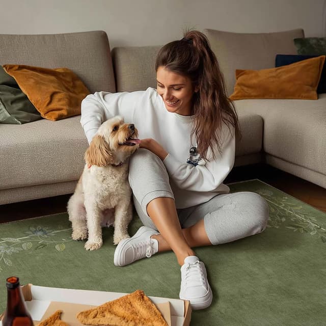 Thumbnail 6 de 10x12 Area Rug for Living Room — Washable, Stain-Resistant, Non-Slip Low Pile Faux Wool