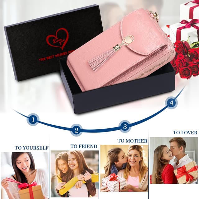 Thumbnail 6 de BTNEEU Sac téléphone portable femme portefeuille RFID avec blocage, cuir, bandoulière (rose)