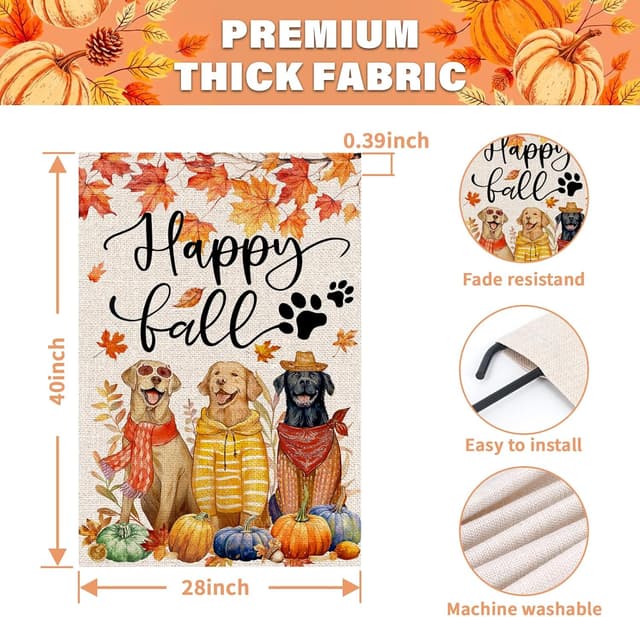 Thumbnail 5 de FUYUCHEN Happy Fall Dogs House Flag 28x40 inches 🏳