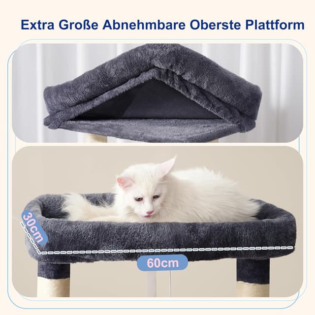 Detalle 2 de Gitelsnour Kratzbaum groß 174 cm (Rauchgrau) mit Hängematte, 2 Sitzstangen und 15 Kratzstangen – GCT033G