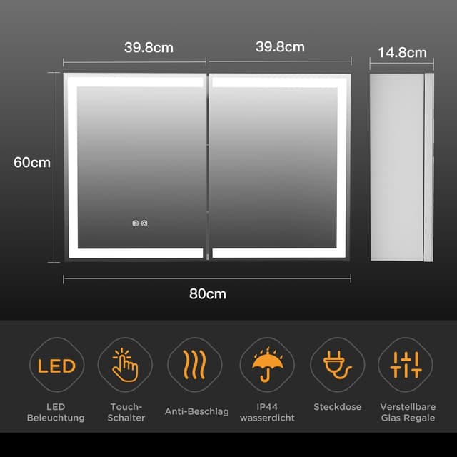 Detalle 2 de Spiegelschrank LED 80x60 für das Bad