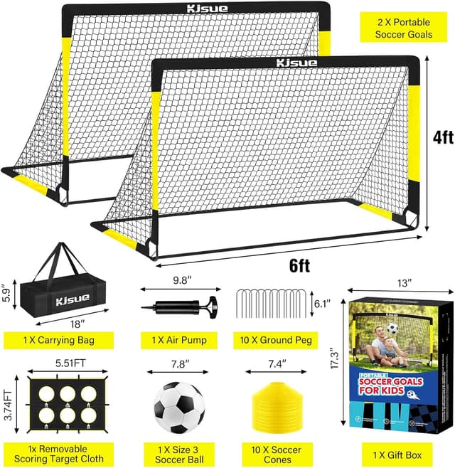 Detalle 2 de Kids Soccer Goal Backyard Set (2 Pack) — 6x4 ft Pop-Up Nets for Ages 3–12+