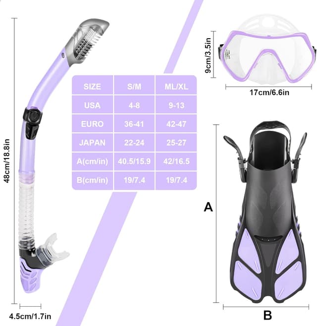 Thumbnail 6 de ZEEPORTE Mask Fin Snorkel Set (Travel Size) with Panoramic Anti-Fog Mask, Dry Top Snorkel, Trek Fins & Gear Bag