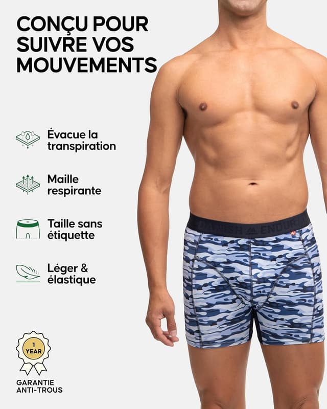 Detalle de DANISH ENDURANCE Boxers de course anti-frottements pour hommes (lot de 3) – pernerie normale ou longue
